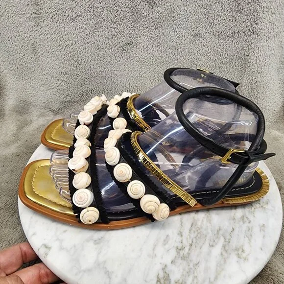 Tory Burch Shoes Womens Size 8 .5 Sinclair Black Leather Sandals *GUC* - Picture 1 of 12